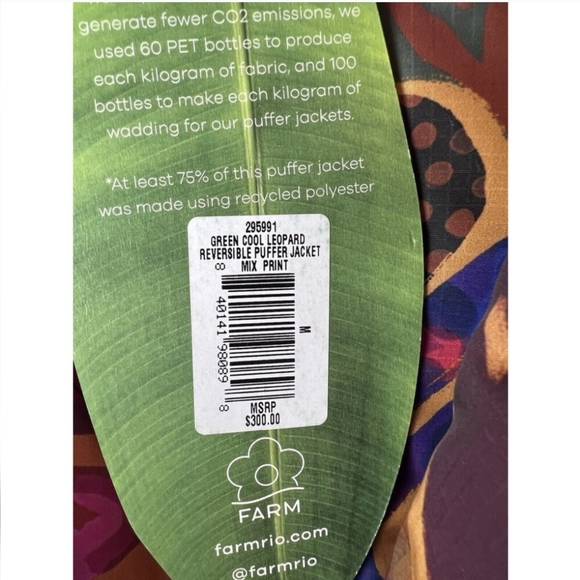 FARM RIO Cool Green Leopard Reversible Puffer Jacket Size Large NWT - Picture 12 of 13